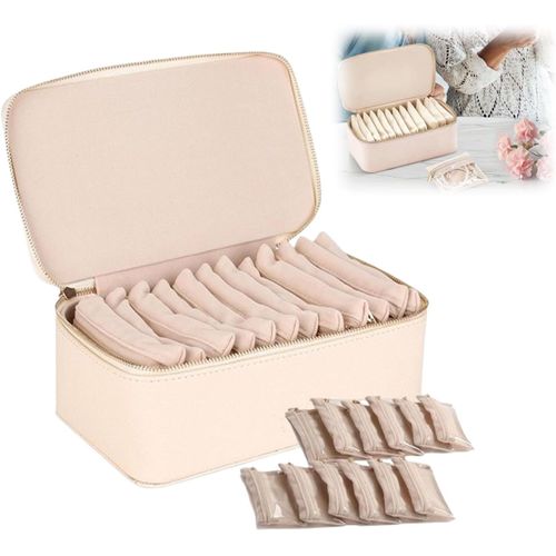 Coffret À Bijoux De Voyage Avec Petites Pochettes, Pour Boucles D'oreilles, Bagues, Colliers Et Bracelets (Beige, Taille Unique)