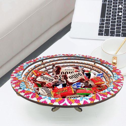 Plateau Mandala Rond En Bois Avec Support Rétractable, Idéal Pour Décorer Votre Maison Ou Votre Cuisine. 02-Mandala