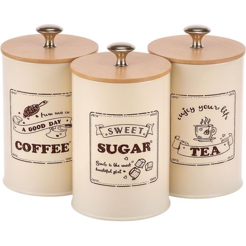 Ensemble De Boîtes À Thé, Café Et Sucre, Boîtes Hermétiques Pour Comptoir De Cuisine Avec Couvercles En Bambou, Contenants De Style Campagnard, Ensemble De Boîtes Modernes Pour Thé, Café Et Sucre