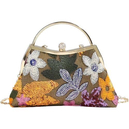 Sac de soirée vintage à paillettes florales pour femme, sac à main à bandoulière avec poignée supérieure et bandoulière chaîne