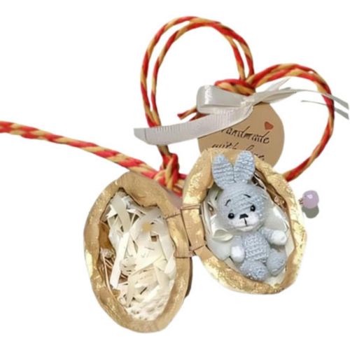 Animal au crochet fait main en coquille de noix, mini lapin et ours au crochet avec c?ur tricoté, cadeaux porte-bonheur uniques (ours)