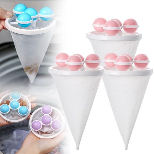 Filtre à poils flottant réutilisable pour le linge, sac de nettoyage pour chien et chat (3, rose)