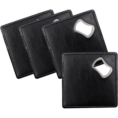 Lot De 4 Dessous De Verre En Cuir Synthétique Avec Décapsuleur, En Acier Inoxydable, Antidérapants, Pour Bar, Restaurant, Cuisine