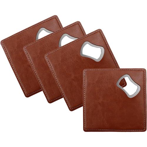 Lot De 4 Dessous De Verre En Cuir Synthétique Avec Décapsuleur, En Acier Inoxydable, Antidérapants, Pour Bar, Restaurant, Cuisine