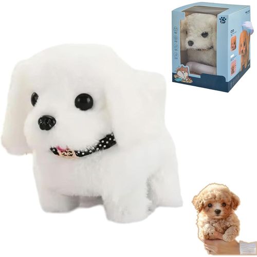Nouveau Nicoo 2025 - Mon chiot robot réaliste, un chiot robot qui se comporte comme un vrai chiot, un chien robotique IA - Marche, aboie et remue la queue (blanc)