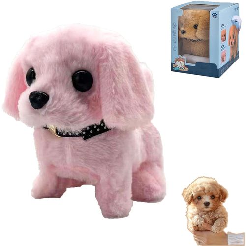 Nouveau Nicoo 2025 - Mon chiot robot réaliste, un chiot robot qui se comporte comme un vrai chiot, un chien robotique IA - Marche, aboie et remue la queue (rose)
