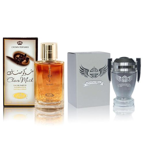 Coffret Eau De Cologne Pour Homme Choco Musk (50 Ml) Et Invincible (100 Ml) Eau De Parfum Notes De Musc, Chocolat Au Lait Et Vanille Parfum Longue Durée Cadeau Pour Homme 