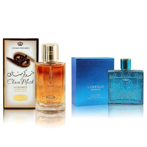 Coffret Eau De Cologne Homme Choco Musk (50 Ml) Et Vintage Heroes (100 Ml) Eau De Parfum Notes De Musc, Chocolat Au Lait Et Vanille Parfum Longue Durée Cadeau Pour Homme 