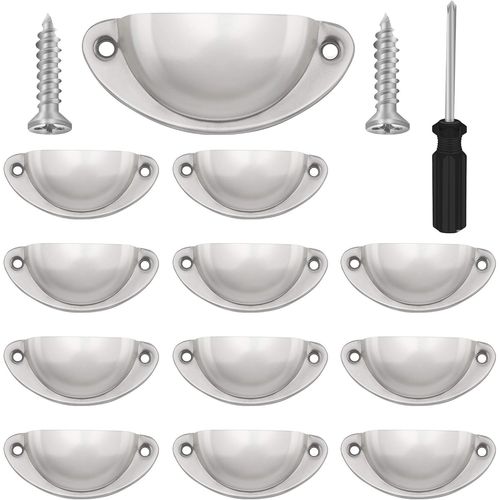 Lot De 12 Poignées De Tiroir Vintage, Poignées De Meubles Traditionnelles En Demi Lune, Poignées De Coquille Pour Placard, Armoire, Commode, Argent, Vis Et Tournevis Incluses[JIA5285416]