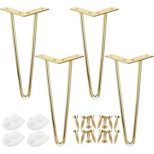 4 Pièces Pieds De Table, Pieds De Meuble 30cm Avec Vis, Pied De Table En Épingle À Cheveux En Métal Doré, Pied Hairpin En Métal À 2 Barres Pour Petite Table Basse, Casier Ikea, Arm[Jia5285415]