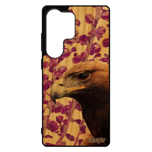 Coque Vrai Bois Silicone Aigle Pour Pour Samsung Galaxy S25 Ultra Design Nature Animal Caoutchouc Rose Personnalis¿ Noir Rapace Plante De