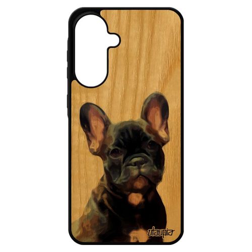 Coque Pour Samsung A56 5g Bois Silicone Chien Animaux Marron Mignon Design Animal Chiot Nature Housse Bulldog Francais Case Mobile Pour Galaxy