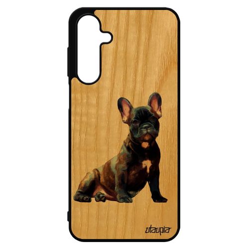Coque Vrai Bois Pour Galaxy A16 4g 5g Silicone Chien Bulldog Francais Peinture Design Chiot Mignon Nature Animal Mobile Animaux Pour Samsung