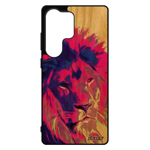 Coque Pour Galaxy S25 Ultra Bois Silicone Lion Animaux Lionne Roi Savane Antichoc Rose Street Art Pop Art Felin Rigide Etui Pour Samsung