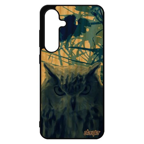 Coque Rigide Pour Galaxy S24 Fe En Bois Silicone Hibou Tpu Nature Feuilles Animal Design Dessin Housse Chouette Case Oiseau Bleu Pour Samsung