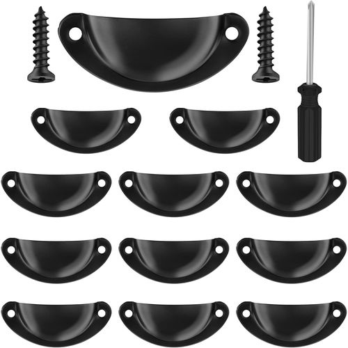 Lot De 12 Poignées De Tiroir Vintage, Poignées De Meubles Traditionnelles En Demi Lune, Poignées De Coquille Pour Placard, Armoire, Commode, Noir, Vis Et Tournevis Incluses[JIA5285417]