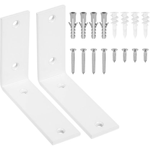 2 Pcs Equerre Etagere Murale Blanc, Equerre Charge Lourde, Équerre Étagère De Fixation Etagere Murale Invisible, Supports D'étagère Murale À 90 Degrés Metal Industrielle Pour Meubl[Jia5285225]