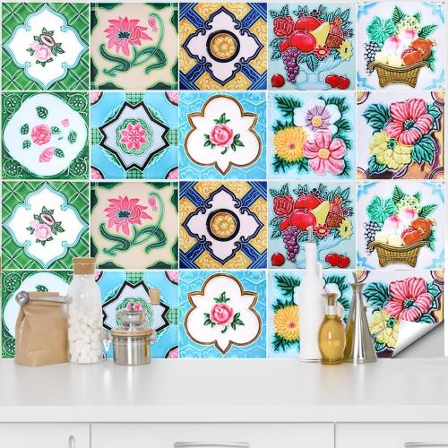 20 Pcs Stickers Carrelage Florale 15X15Cm, Autocollant Carrelage Cuisine En Pvc, Carrelage Adhésif Mural Imperméable, Stickers Crédence Salle De Bain Imitation Faïence, Pour Déco M[JIA5285436]