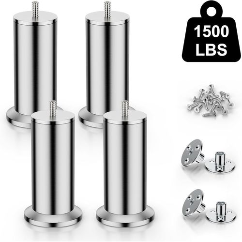 Lot De 4 Pieds De Meubles En Acier Inoxydable 304, Pour Pieds D'Armoire, Pieds De Lit, Pieds De Canapé, Pieds De Table, Avec Vis M8, Support De Plus De 600 Kg. (20 Cm)[JIA5287039]