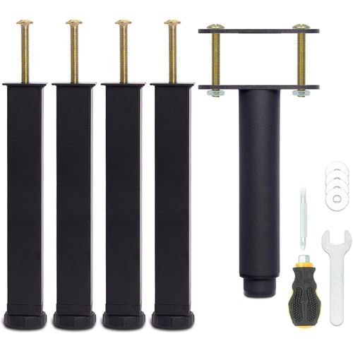 Pied De Lit 22 Cm À Visser, Pied Sommier À Lattes Universel, Reglable En Hauteur, Metal, Carré + Rond, Boulons M8, Pour Le Cadre Métallique D`Un Sommier Adulte, Noir, Lot De 5 (4 L[Jia5286425]