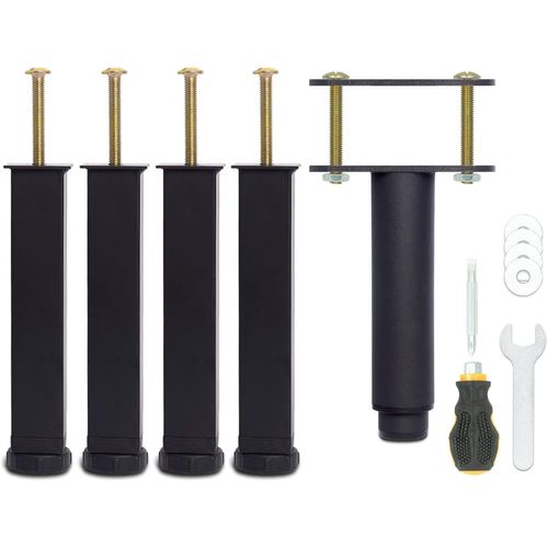 Pied De Lit 18 Cm À Visser, Pied Sommier À Lattes Universel, Reglable En Hauteur, Metal, Carré + Rond, Boulons M8, Pour Le Cadre Métallique D`Un Sommier Adulte, Noir, Lot De 5 (4 L[Jia5286424]