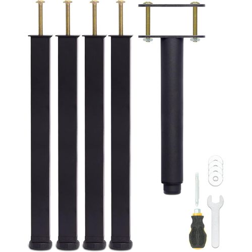 Pied De Lit 35 Cm À Visser, Pied Sommier À Lattes Universel, Reglable En Hauteur, Metal, Carré + Rond, Boulons M8, Pour Le Cadre Métallique D`Un Sommier Adulte, Noir, Lot De 5 (4 L[Jia5286426]