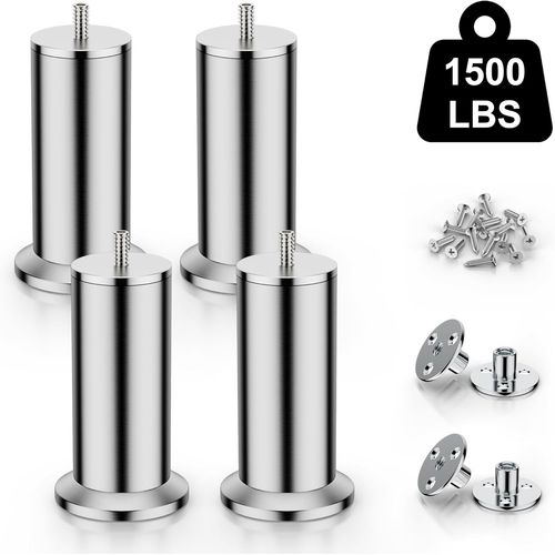 Julong 4 Pcs Meubles Pieds En Métal En Acier Inoxydable Pied De Lit Pied Support De Table Table De Rechange Pied M10 Support À Vis Environ 600kg 7.8cm[Jia5287036]