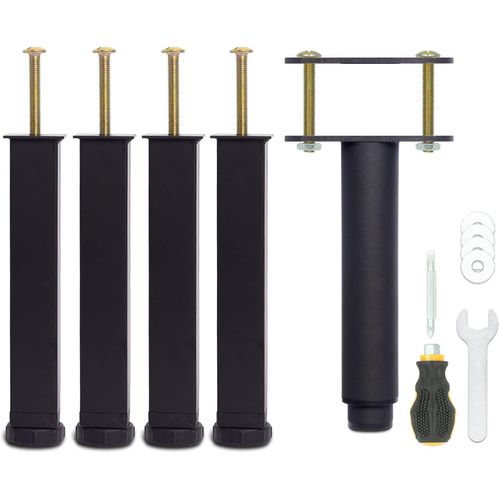Pied De Lit 20 Cm À Visser, Pied Sommier À Lattes Universel, Reglable En Hauteur, Metal, Carré + Rond, Boulons M8, Pour Le Cadre Métallique D`Un Sommier Adulte, Noir, Lot De 5 (4 L[Jia5286423]