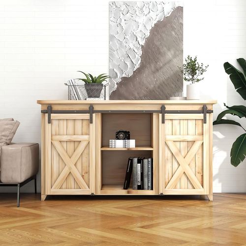 4ft/122cm Mini Rail Porte Coulissante Kit De Quincaillerie Suspendue Interieur Pour Meuble Tv À Porte Double Petite Armoire (Pas De Porte D'armoire)[Jia5289365]