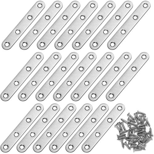 Equerre De Fixation Plats Droits Support En Droit Plat Metalliques Equerres Avec Vis Pour Bois Meubles Placard Réparation Support 96 * 17Mm Argent 20 Pièces[JIA5289563]