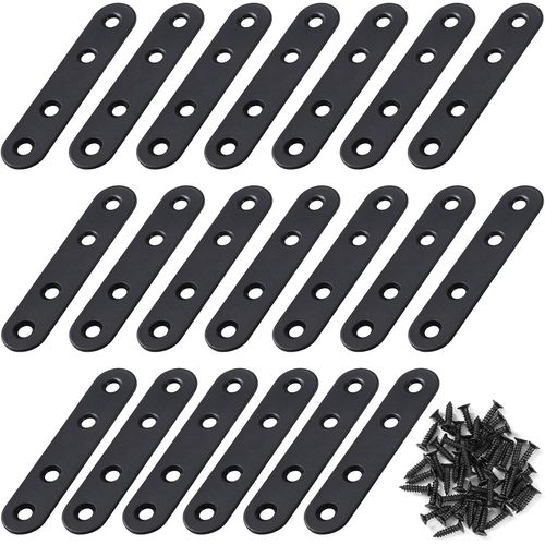 Equerre De Fixation Plats Droits Support En Droit Plat Metalliques Equerres Avec Vis Pour Bois Meubles Placard Réparation Support 80*17Mm Noir 20 Pièces[JIA5289566]