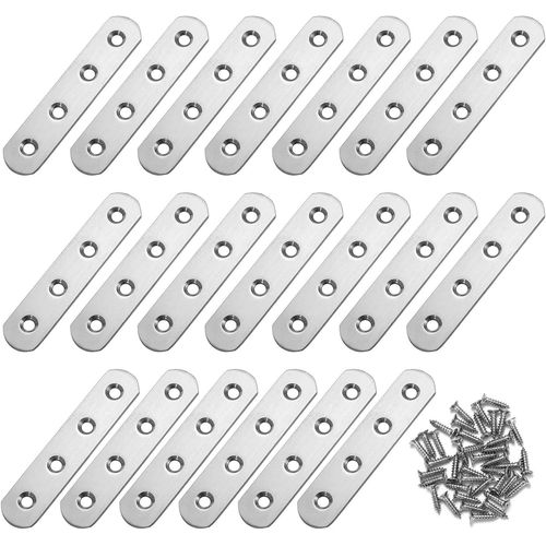Equerre De Fixation Plats Droits Support En Droit Plat Metalliques Equerres Avec Vis Pour Bois Meubles Placard Réparation Support 93*20Mm Argent 20 Pièces[JIA5289562]