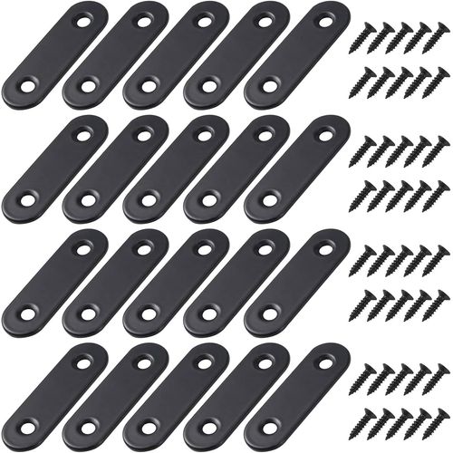 Equerre De Fixation Plats Droits Support En Droit Plat Metalliques Equerres Avec Vis Pour Bois Meubles Placard Réparation Support 50*16Mm Noir 20 Pièces[JIA5289565]