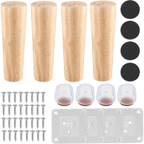 4 Pcs Pieds De Meuble Bois, Pied De Lit Bois Rond 8 Cm 12 Cm 15 Cm, Pied Canapé A Visser Avec Chaise Casquettes Plaque De Montage Vis Tapis, Rechange Pieds De Table Bois Massif, An[Jia5286953]