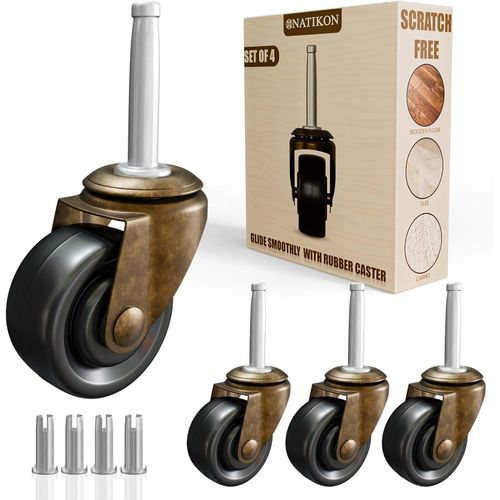 Lot De 4 Roulettes En Laiton Antique Avec Roues En Caoutchouc De 3,8 Cm Pour Chaises, Canapés, Commodes, Roulettes De Meubles Vintage Pour Plancher En Bois Dur[Jia5286547]