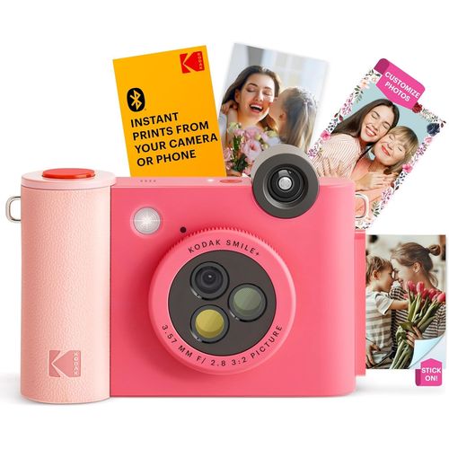 CLOUDDS_Smile+ Appareil Photo Numérique À Impression Instantanée 2 En 1 Et Imprimante Photo Sans Fil Bluetooth ¿ 10 Mp,Objectif À Effet Rotatif Spécial,Photos Autocollantes Zink 2 X 3 ¿ Fuchsia