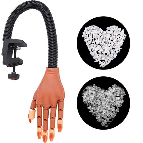 Ytseazn-Main D'entrainement Manucure,Main Entrainement Ongles Flexible Avec 200 Faux Ongles Blancs/Transparents,Amovible Main D Entrainement Pour Ongle Pour Domicile Magasin De Manucure 