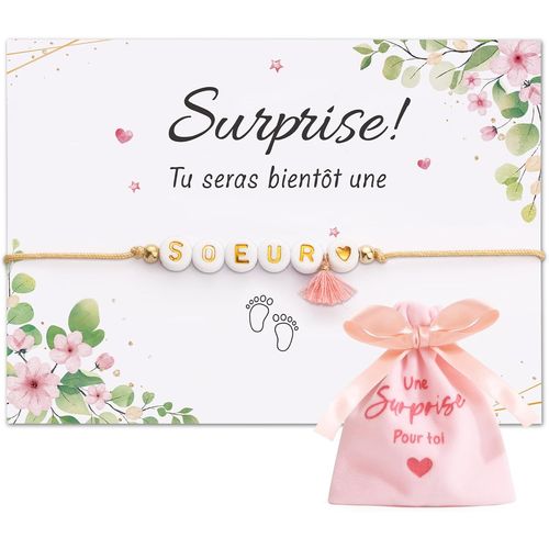 Ytseazn-Kit De Cadeau Annonce Grossesse S?ur Bracelet Soeur C?ur Doré Perles Et Carte De V?ux Tu Seras Bientôt Une S?ur Avec Sachet Rose Surprise Future Demande Annonce Pour Fête Naissance Baptême Noël