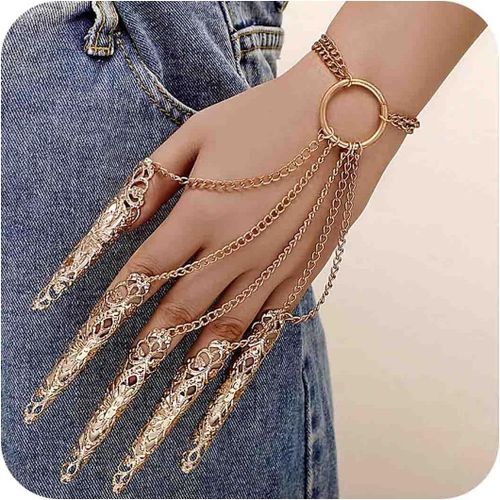 Ytseazn-1 Pièce De Bracelet Gothique Reine Doigt De Sorcière Bracelet À Griffes Doré Boho Costume Danse Ventre Chaîne Main Bracelet Cercle D'esclave Bracelet Indien Gitane Bijoux Pour Femme