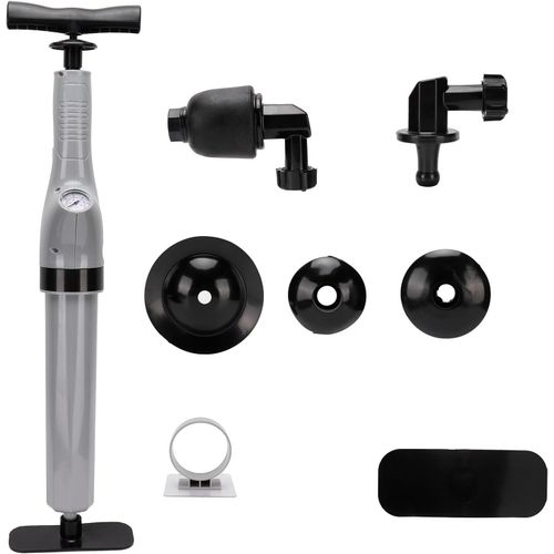 ytseazn-Piston De Toilette,Kit De Blaster À Pression D'Air 9 En 1 Avec Baromètre En Temps Réel,Accessoire D'Outils De Dragage D'Évier De Cuisine De Canalisation D'Égout De Toilette(Gris)