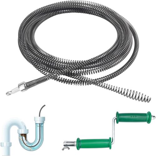 ytseazn-Deboucheur Canalisation 3M X 10 Mm En Acier Inoxydable Avec Adaptateurs Manuels,Avec Pointe De Perçage,Spirale Professionnel Multifonction Pour Canalisations,Éviers,Wc,Cuisine,Salle De Bain