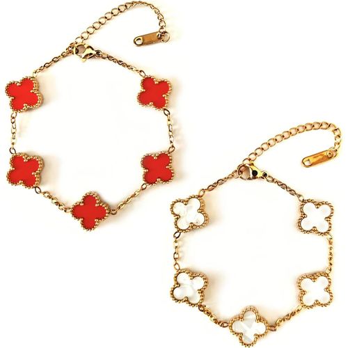 Ytseazn-Lot De 2 Bijoux Trèfle À Quatre Feuilles,En Acier Inoxydable Plaqué Or 18 Carats,Bijoux Trèfle À Quatre Feuilles,Parure De Bijoux Pour Femme Et Fille