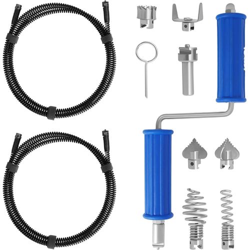 ytseazn-Furet Deboucheur Canalisation 3 M X12Mm,Nettoyeur De Drains À Spirale Avec 6 Têtes De Coupe Pour Nettoyeur De Drains Et Adaptateurs Électriques Et Manuels,Nettoyeur De Canalisation À Spirale