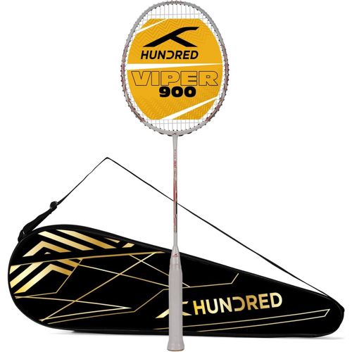 Ytseazn-Hundred Viper 900 Carbon Fibre Strung Badminton Racquet With Full Racquet Cover (White/Red) | For Intermediate Players | 79 Grams | Maximum String Tension - 32lbs