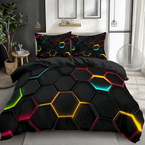 Housse De Couette 90 X 190 Cm Géométrie Noire - Parure De Lit Enfant Adulte 1 Personnes Avec Fermeture Éclair Sets De Housse Couette En Polycoton Avec 1 Taie D'oreiller 65x65 Cm