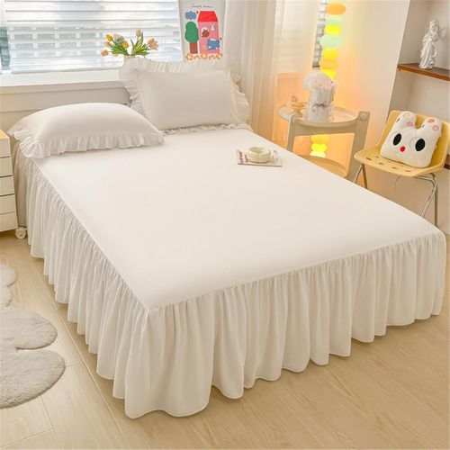 Jupe De Lit À Volants Microfibre Couvre-Lit Couleur Unie Coloré Doux Et Antidérapant Cache Sommier Avec Ourlet Élastique Drap Housse Para Single Queen King (100x200cm,Blanc)