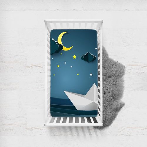 Drap Housse Pour Lit De Bébé, Draps Housses Enfants Respirant Literie Bébé Extensible Protège Matelas Pour Lit Bébé Lit Parapluie Berceau (Bleu Marine,80x160cm)