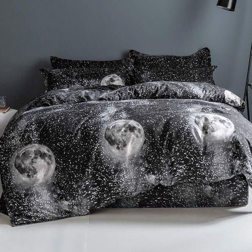 Mateju Ciel Étoilé Imprimer Parure De Lit 4 Pièces En Microfibre Avec Housse De Couette, Drap De Lit Et 2 Taies D Oreillers, Ensemble De Literie Pour Chambre Adulte Enfant (Le Noir,180x220cm)