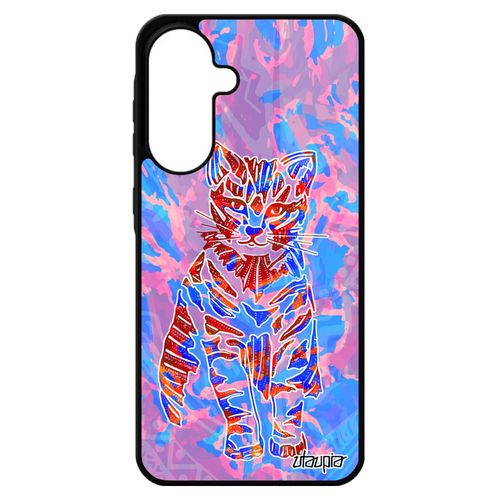 Coque Pour Samsung A56 5g Silicone Chat Chaton Telephone Multicolore Etui Minou Mignon Case Azteque Plume 4g Petit Impression Bleu Pour Galaxy