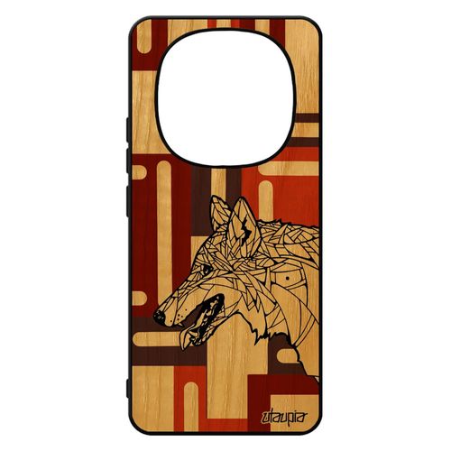 Coque Pour Pour Xiaomi 14 Pro+ Plus 5g /Redmi Note 14 Pro Bois Silicone Loup Cube Mechant Dessin Pas Cher Tribal Marron Telephone Noir De